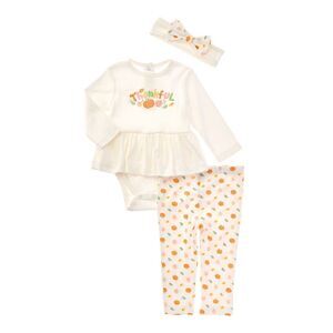 Little Me Girls  Thankful Bodysuit Set, White